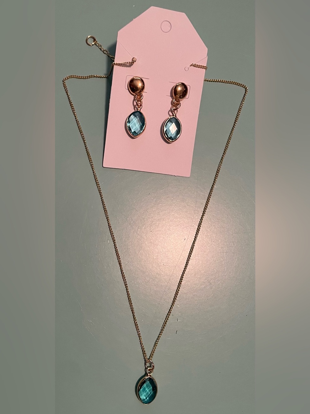 Gold-Tone Necklace and Earrings Set with Swarovski Blue Crystal Drops